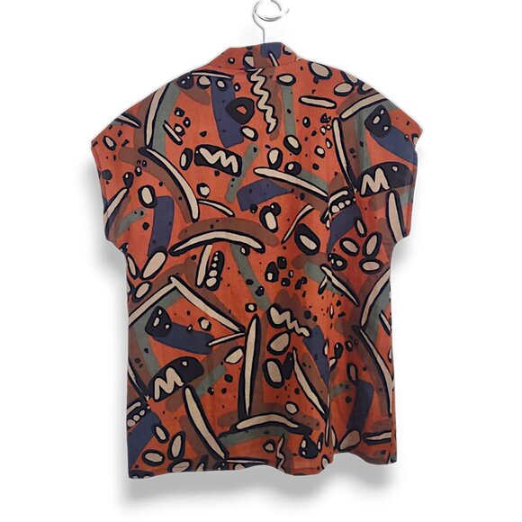 Vintage 90s handmade bespoke OOAK crazy funk print 90's boxy button up tee S/M - Picture 2 of 4